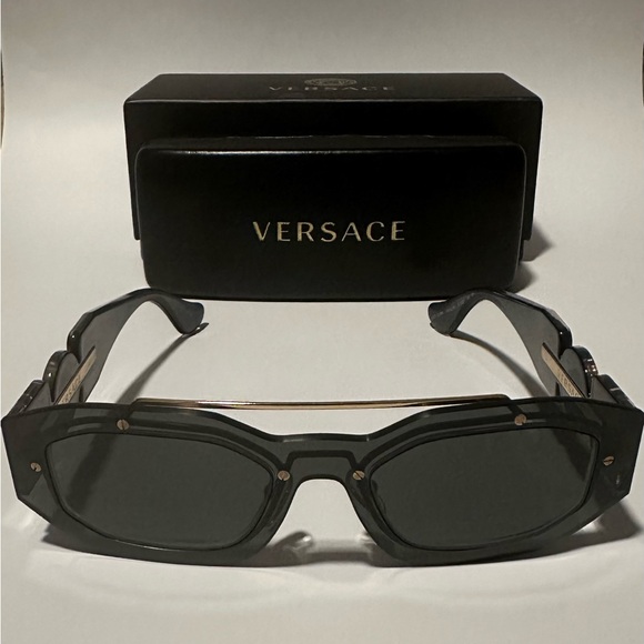 Versace Unisex Sunglasses Transparent Dark Grey Frame; Used Like new - Picture 1 of 9